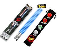 Lightsaber Chopsticks Light UP Star Wars LED Glowing Light Saber Chop Sticks Reusable Sushi Lightup Sabers - Removable Handle Dishwasher Safe - Premium Gift Box & Carry CASE Included - Blue 1 Pair
