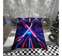 Lightsaber Double Geometric Lines Gradient Bedding Set 3pcs for Kids Teens Boys Girls Room Decor, Future Technology Metaverse Quilt Cover Set Red Blue Duvet Cover with 2 Pillowcases
