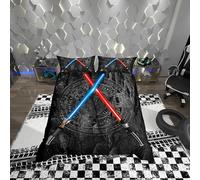 Lightsaber Double Size 3D Neon Blue Red Bedding Set 3Pcs Geometric Sun Moon Round Quilt Cover for Kids Boys Girls Teens Room Decor Fashion Vintage Stone Wall Duvet Cover,Black
