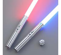 Lightsaber for Kids & Adults, USB-C Charging, 15 RGB Colors, 2-in-1 Dueling Lightsaber with 4 Modes, Metal Handle & Durable Sword, Laser Sword Set (2 Pieces) (2 Silver)