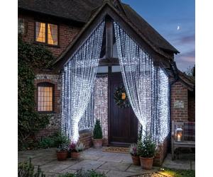 LightsGo Cool White LED Curtain Lights 200 LED 2m x 2m Clear Wire - 8 Modes, Memory Function, UK Plug 31V Low Voltage IP44 - Best Value Window Backdrop Lights