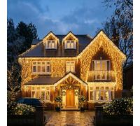 LightsGo Icicle Lights 120 LED 4M Warm White Christmas Lights Outdoor, 8 Modes Waterproof Fairy Lights with Timer Memory Function, Low Voltage Curtain Lights for Gutter Eaves
