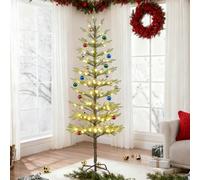 Lightshare 6FT 132L Warm White Pine Needle Christmas Tree with Ornaments, Remote & Dimmable Transformer: