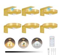 Lightsjoy 6 Pack Picture Lights for Wall Rechargeable Battery Spot Light 3 Color Temperature Dimmable LED Wall Lights Wireless Remote Control Stair Lights Timer Magnetic Art Painting Light Gold