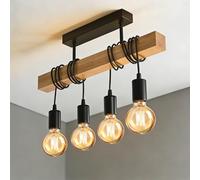Lightsjoy Industrial Wood Ceiling Lights 4-Head Light Fittings Ceilings Adjustable Rope Length Black Vintage Pendant Light Semi Flush Ceiling Pendant Living Room, Kitchen, Dining Room Hanging Lights