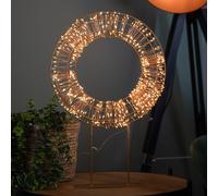 45cm Light up Rose Gold Christmas Wreath on Metal Stand with Twinkling Warm White LEDs