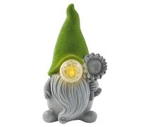 Lightware Solar Gonk Garden Light - 27cm Outdoor LED Gnome Statue for Garden, Patio & Lawn - IP44 Weatherproof Solar Powered Gnome Ornament with Faux Grass Hat, Sunflower & Warm White LED Nose (1)