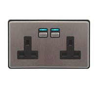 LightwaveRF Lightwave 2 Gang Smart Socket Stainless Steel