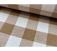 Lightweight 100% Gingham Checked Linen Fabric Plaid Material Buffalo Check Yarn Dressmaking, Curtains - 150cm Wide - Light Brown & White Checks (Sold BY THE METRE)