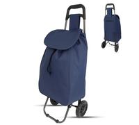 Lightweight 2 Wheel Shopping Trolley Cart 35L - Navy Foldable Grocery Cart with Strong Metal Frame, Water-Resistant Bag & Smooth Rolling Wheels - 94cm