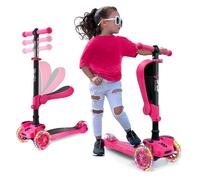 Hurtle Kids Scooter - Child Toddler Kick Scooter Toy with Foldable Seat - 3 Wheel Scooter with Adjustable Height Anti-Slip Deck Flashing Wheel Light