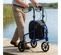 Gr8 Home Lightweight Aluminium 3 Wheel Rollator Walker, Folding Mobility Aid with Adjustable Height Handles, Lockable Loop Brakes & Storage Bag, 125kg Capacity