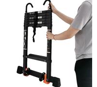 Lightweight 4.7m Ladder for Camping Roof Tent & Attic - Black Extendable with Removable Hook & Stabilizer for Easy Use and Stability