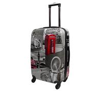Lightweight 4 Wheel Hard Shell PC London Printed Luggage Set Suitcase Cabin Travel Bag (Medium 25")