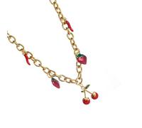 Lightweight Adjustable Steel Chain with Cherry Strawberry Pendant Bright Red Versatile Jewellery Vibrant Red Pendant Necklace, one size, As described, As described