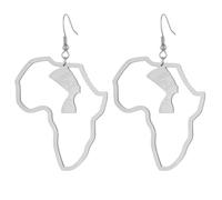 Lightweight Africa Map Nefertiti Earrings Stainless Steel African Heritage Drop Earrings Unisex Minimalist Gift (Silver Colour)