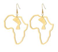Lightweight Africa Map Nefertiti Earrings Stainless Steel African Heritage Drop Earrings Unisex Minimalist Gift (Gold Colour)
