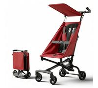 Lightweight Airplane Stroller, 2.8kg Instant Fold & Unfold Portable Pushchair, Cabin-Sized Compact Baby Stroller with Removable Cartoon Pad for Travel (0-4 Years), 4 Colors red