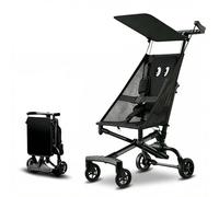 Lightweight Airplane Stroller, 2.8kg Instant Fold & Unfold Portable Pushchair, Cabin-Sized Compact Baby Stroller with Removable Cartoon Pad for Travel (0-4 Years), 4 Colors Black