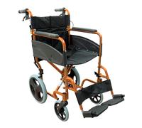 Lightweight Aluminium Compact Attendant Propelled Transport Wheelchair - Orange