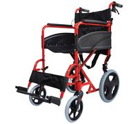 Lightweight Aluminium Compact Attendant Propelled Transport Wheelchair - Red