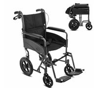 Lightweight Aluminum Folding Transit Compact Travel Wheelchair Net Carry Weight Only 9kg, Seatbelt, Attendant Brakes, Adjustable Footrests (Grey, Standard)