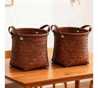 Lightweight and durable artificial rattan storage basket, toy box, laundry room, blanket, modern home decoration, woven basket with handle, two-piece set 25cm x 25cm
