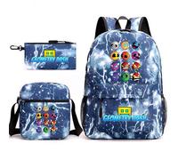 Lightweight and Durable Geometry Dash Children's Backpack 3-piece 17-inch Large Capacity Backpack + Stylish Satchel + Personalized Pen Case, Suitable for Everyday School and Outdoor (A3)