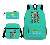 Lightweight and Durable Geometry Dash Children's Backpack 3-piece Set - 17-inch Backpack, Shoulder Bag, Pencil Case, Suitable for Campus, Outdoor Travel and Daily Use (A9)