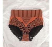 Lightweight and Stretchable High Waisted Lace Triangle Underwear for Women with Plus Size Fit, Fabric Blend of Nylon and Spandex (L Orange)