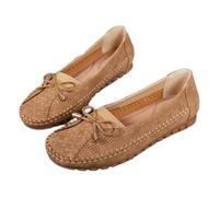 Lightweight Anti-Slip Breathable for Women, Bow-Knot Solid Color Slip-On Orthopedic Loafers, Round Toe Flats, Business Casual Walking Dressy Shoes for Ladies (4,Camel)