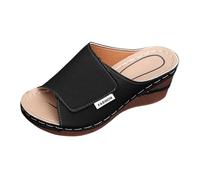 Lightweight Anti-Slip Wedge Sandals for Women Size 5 Chunky Quick Drying Mules Summer Causal Heels for Ladies Female Open Toe Fish Mouth Super Comfy Wide Width Arch Support Shoes for UK Outdoor Black