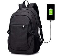 Lightweight Backpack for School Classic Basic Water Resistant Casual Daypack Wearable Polyester with USB Charging Port Laptop Rucksack Hiking Sports Knapsack Unisex School Bag-Style A_Black Upgrad