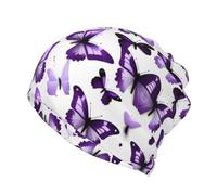 Lightweight Beanies Hats,Multifunctional and Stylish Unisex Slouchy Cap for Outdoors,White Trees Camo Print, White Purple Butterflies, One size