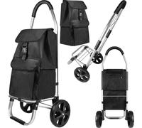 Lightweight Black Foldable Shopping Cart for Groceries Large 40L Capacity Rubber Wheels, Removable Bag Liner, Durable Aluminum Frame, Multi-Function Personal Hand Truck