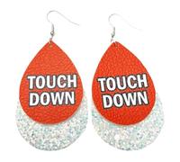 Lightweight Bling Leather Football Teardrop Earrings Multilayer Leather Rugby Sequin Dangle Earrings Touchdown Printed Leather Earrings for Women Girls Teens Sports Game Day Jewelry, Leather, Zinc