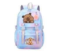 Lightweight Blue Cute Children's Backpack for Girls-Capybara-Themed School Bag, Spacious & Durable Kids School Backpack- Perfect for Back to School & Birthday Gifts 8-14 age (caiDai-01)