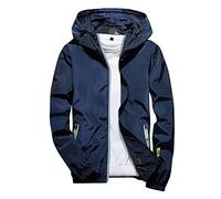 Lightweight Bomber Jacket Men UK Reflective Stripe Coats Men Casual Long Sleeve Pocket Hooded Coat Loose Solid Zipper Medium And Long Tops Hooded Sweatshirts Blouse Classic Cargo Outwear Blue L