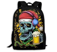 Lightweight Book Bag Skull Beer Christmas School Backpack Large Capacity Sports Bags for Hiking, Camping, Work, 42X32X14Cm