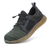 Lightweight Breathable Steel Toe Cap Safety Shoes Work Shoes Trainers Protective Footwear for Construction Industrial(807 Green,11 UK)