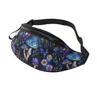 Lightweight Bum Bag Mushroom Flower Mystical Moth Walking Bags with Headphone Hole Travel Pack for Travel Workout Hiking 14X35Cm