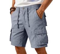 Lightweight Cargo Shorts with Zip Pockets, Durable Ripstop Combat Multi Pockets Breathable Causal Short Pants Elasticated Waist for Hiking Golfing Walking Pant (4XL, Light Gray)