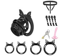 Lightweight Chastity Cage Devices Cock Cage Penis Bondage Sex Toys for Men Chasity Lock Exercise SM Inverted Invisible Use with 4 Silicone Cock Rings for Male(B,S)