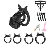 Lightweight Chastity Cage Devices Cock Cage Penis Exercise Sex Toys for Men Chasity Lock SM Inverted Invisible Use with 4 Silicone Cock Rings for Male(B,M)