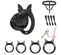 Lightweight Chastity Cage Devices Cock Cage Penis Exercise Sex Toys for Men Chasity Lock SM Inverted Invisible Use with 4 Silicone Cock Rings for Male(B,S)