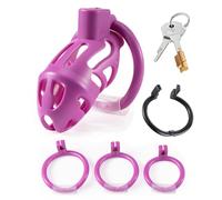 Lightweight Chastity Cage with Open Rings, Interesting Convenient Chastity Devices for Male Sexual Restraint -UKGA66Z (Purple, A:Same &Cheaper)