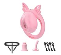 Lightweight Chastity Cock Cage Inverted Penis Bondage Cage for Men/Male Sex Toy Chastity Lock Device with Urethra Catheters Auxiliary Belt(K2-C-Silicone Ring,Pink)