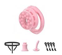 Lightweight Chastity Cock Cage Inverted Penis Bondage Cage for Men/Male Sex Toy Chastity Lock Device Inverted Invisible with 6 Penis Rings Urethra Catheters Auxiliary Belt(A Rings,Pink)