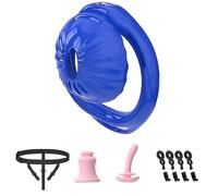 Lightweight Chastity Cock Cage Inverted Penis Bondage Cage for Men/Male Sex Toy Chastity Lock Device with Urethra Catheters Auxiliary Belt (K2-A;Blue)