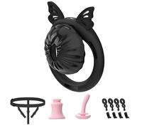 Lightweight Chastity Cock Cage Inverted Penis Bondage Cage for Men/Male Sex Toy Chastity Lock Device with Urethra Catheters Auxiliary Belt (K2-A-Silicone;Black)